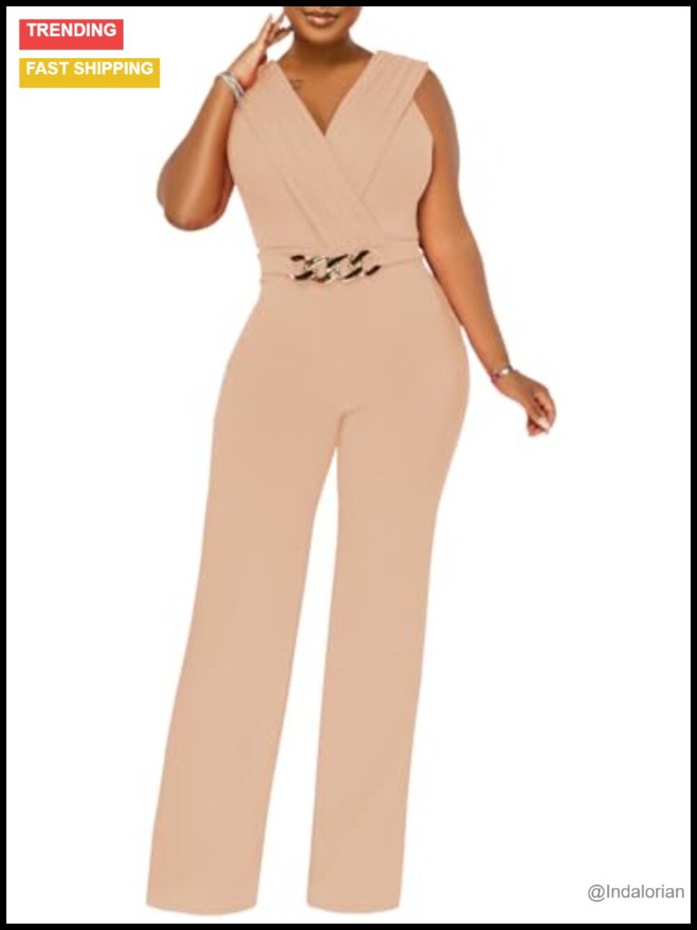 Elegant V-Neck Sleeveless Stretchy Wrap Wide Leg Long Pants Jumpsuit Clubwear
